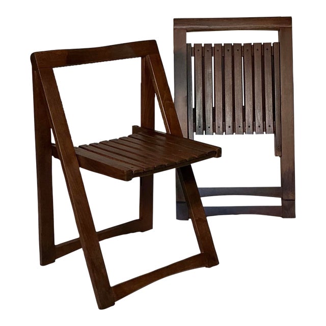 1966 Vintage Aldo Jacober Trieste Slatted Wood Folding Chairs - Set of 2 For Sale