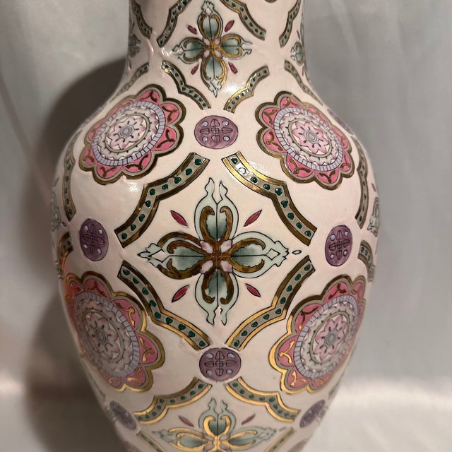 Chinoiserie 1990s Large Scale Pink Pastel Chinoiserie Vase For Sale - Image 3 of 5