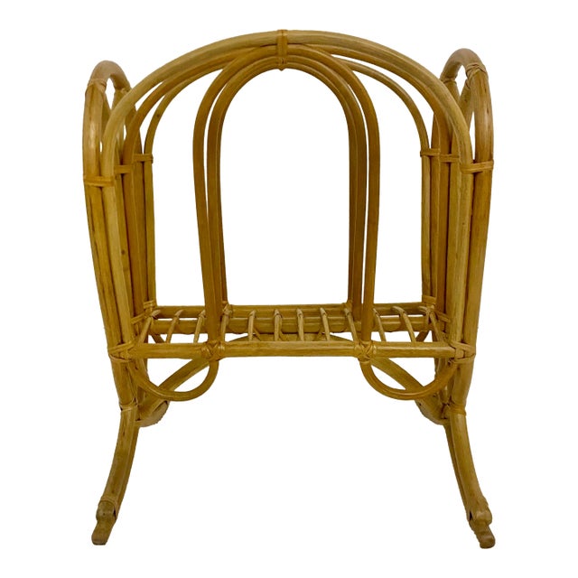 Vintage Mid-Century Modern Bentwood Rattan and Bamboo Magazine Rack. For Sale