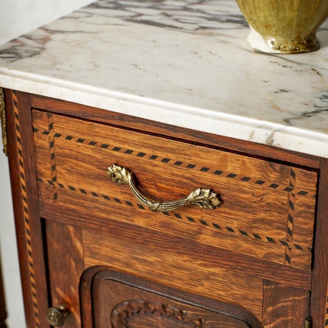 Circa 1920s Belgian Louis XVI Style Marble Top Bedside Tables (Set of 2) For Sale - Image 11 of 12