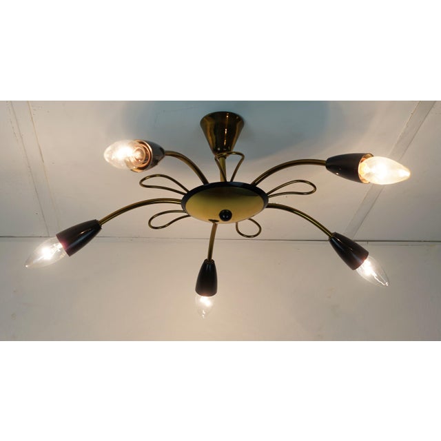 Mid-Century Modern Mid-Century Sputnik Spider Ceiling Lamp in Brass, Metal and Plastic, 1950s For Sale - Image 3 of 14