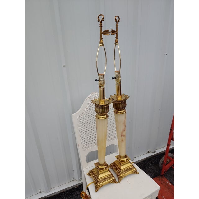 Mid-Century Brass and Ivory Lamps - a Pair For Sale - Image 4 of 7
