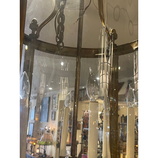 Art Deco Large 1980s Brass European Hall Lantern Chandelier For Sale - Image 3 of 11