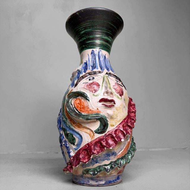 An expressive ceramic vase from Seminara in Calabria, handmade by Gennaro Condurso. A unique, one-of-a-kind piece....