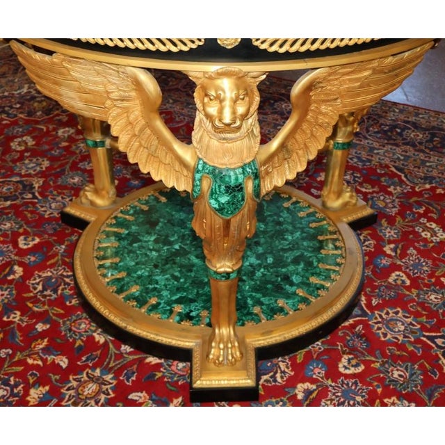 Mid 20th Century Russian Empire Style Gilt Bronze & Malachite Griffin Center Table For Sale - Image 12 of 18