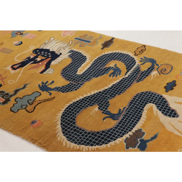 Antique Chinese Ningxia Pillar Runner With Golden Celestial Dragons - Rug & Kilim For Sale - Image 9 of 13