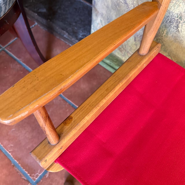 Campaign Vintage Gold Medal Walnut Directors Chairs X-Base a Pair New Covers For Sale - Image 3 of 12