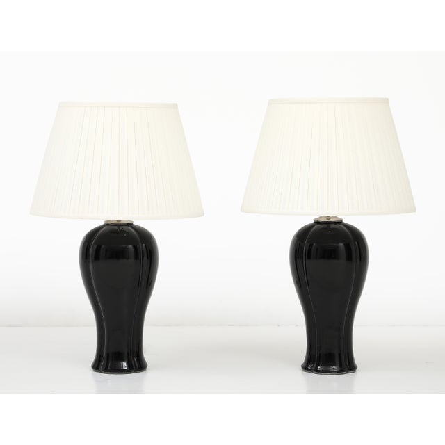 1960s A Pair of Black Ceramic & Nickel Table Lamps For Sale - Image 5 of 14