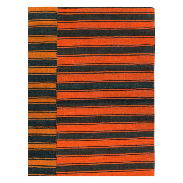 Mid-Century Modern Galerie Shabab Collection Mid-20th Century Orange and Black Turkish Flat-Weave Kilim Room Size Accent Rug For Sale - Image 3 of 10