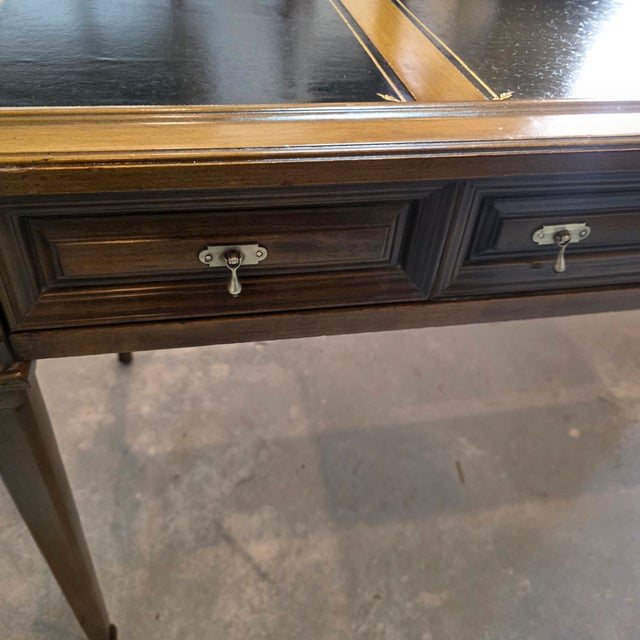 Brandt Vintage Brandt Regency Revival Neoclassical Writing Desk With Black Tooled Leather Inset Top For Sale - Image 4 of 16