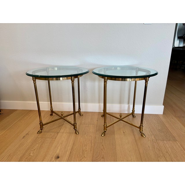 Classic elegance brass base with thick beveled glass top.