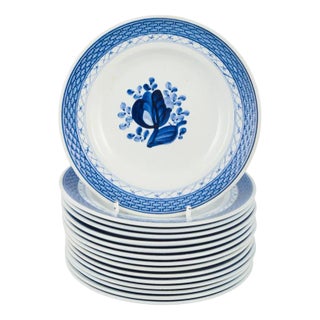 Mid 20th Century Faience Tranquebar Plates with Blue Decoration from Aluminia, Set of 15 For Sale