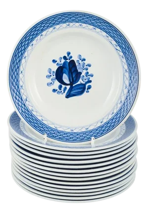Mid 20th Century Faience Tranquebar Plates with Blue Decoration from Aluminia, Set of 15