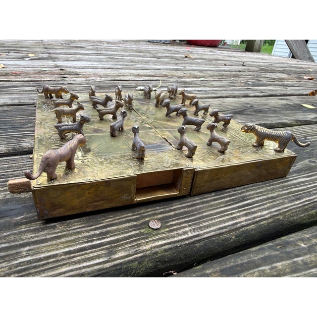Vintage Nepalese Bagh Chal, Tigers & Goats Brass Board Game For Sale - Image 4 of 10