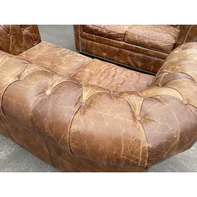 Fabulous Pair of French Leather Chesterfield Sofas For Sale - Image 11 of 12