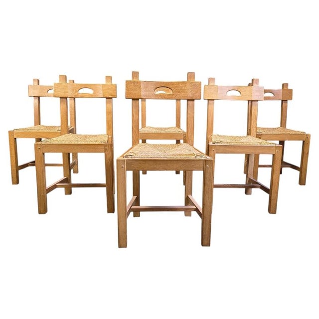 Vintage Brutalist Chairs in Oak and Wicker, 1960s, Set of 6 For Sale - Image 14 of 14