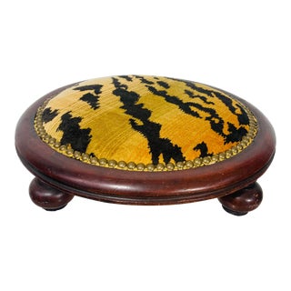 Antique Footstool in Vintage Scalamandre Tiger Velvet For Sale