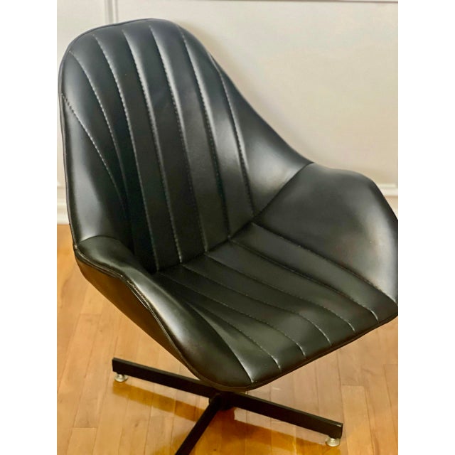1970s Vintage Modern Black Faux Leather Swivel Bucket Lounge Chair For Sale - Image 11 of 12