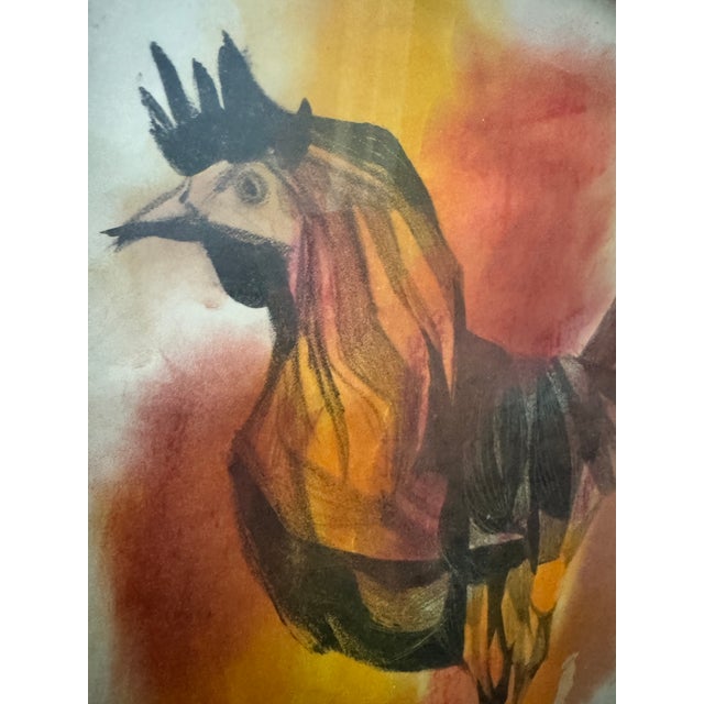1958 Signed Don Bloom “Mexico” Modernist Rooster – Original Mid-Century Pastel For Sale - Image 4 of 9