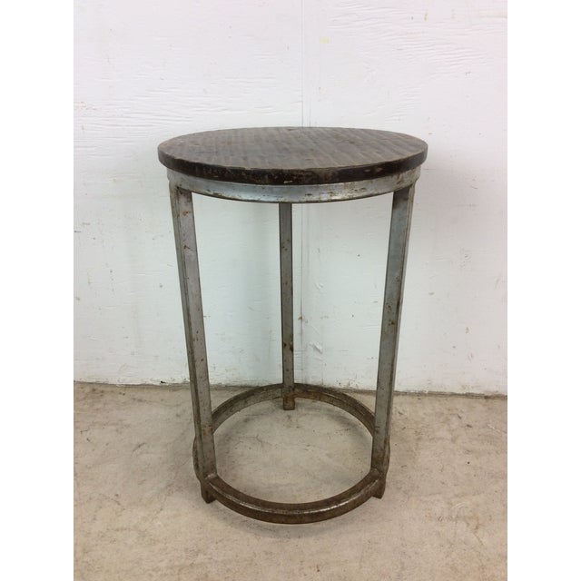 Mid Century Industrial Style Footstool With Wood Top For Sale - Image 10 of 12