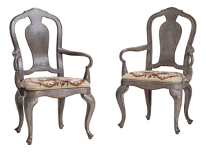 Set of Gray Painted Armchairs