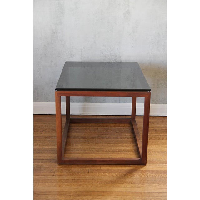 Made in Belgium in the manners of Kai Kristiansen. Solid teak wood and Smoked glass. Refinished. Gorgeous minimalist...