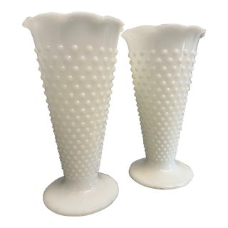 Hobnail Cone Shaped Vases, Pair For Sale