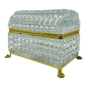Large Mid 20th Century Domed Crystal & Gold Plated Clawfoot Box