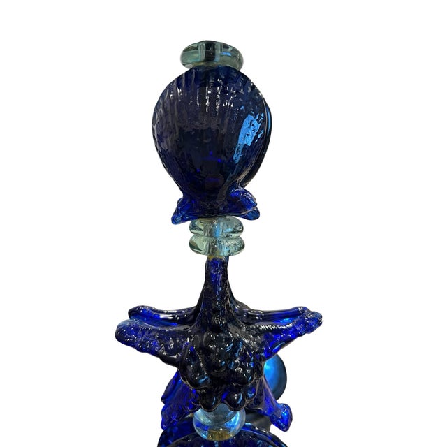 Blue Pair of Heavy Cobalt Blue Art Glass Candlesticks 13" Tall For Sale - Image 8 of 12