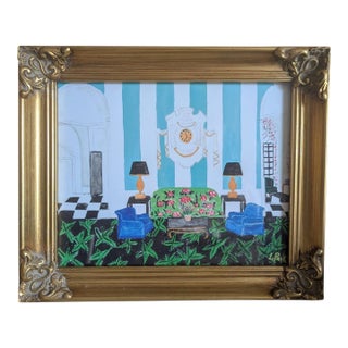 Original Fauvist Greenbrier Resort Hotel "Lobby Lounge" Dorothy Draper Interior Art For Sale