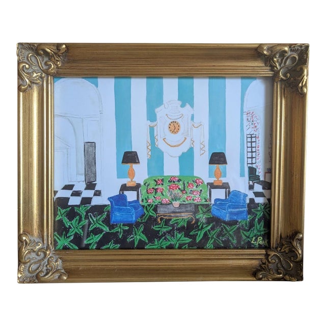 Original Fauvist Greenbrier Resort Hotel "Lobby Lounge" Dorothy Draper Interior Art For Sale