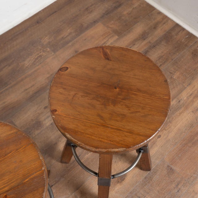 Mid 20th Century Set of Four 20th Century Pine and Metal Industrial Barstools For Sale - Image 5 of 12