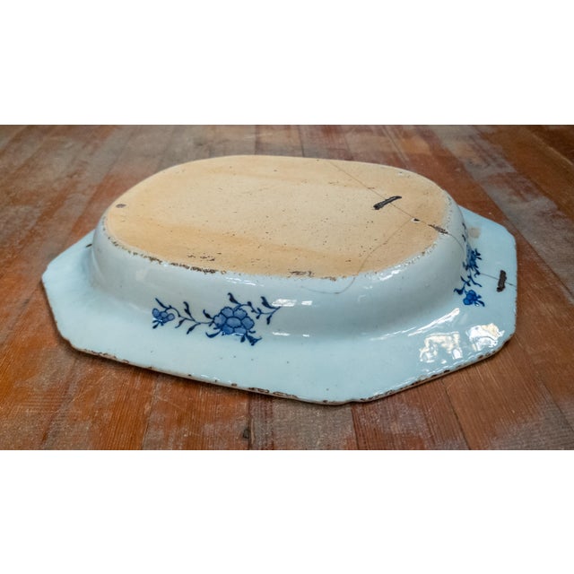 18th Century Chinese Blue and White Canton Export Vegetable Tray With Repair For Sale - Image 10 of 12
