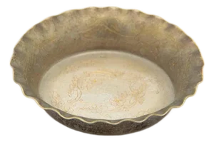 Circular Silver Catchall with Engraved Floral Motifs and Wavy Edges
