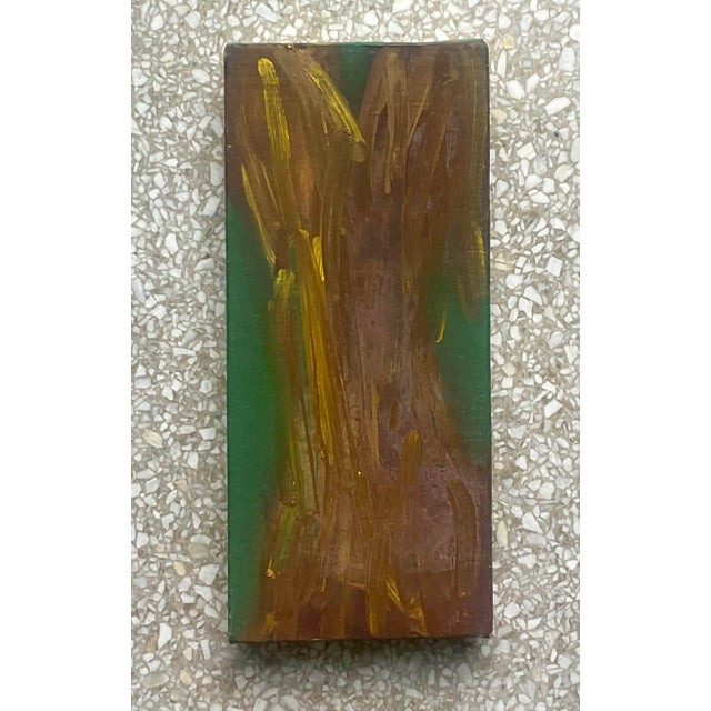 Vintage Russell Christoffersen Abstract on Canvas in Green and Gold For Sale - Image 4 of 4