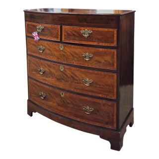 Late 19th Century Georgian Mahogany Inlaid Cross Banded 5 Drawer Bowfront Chest For Sale