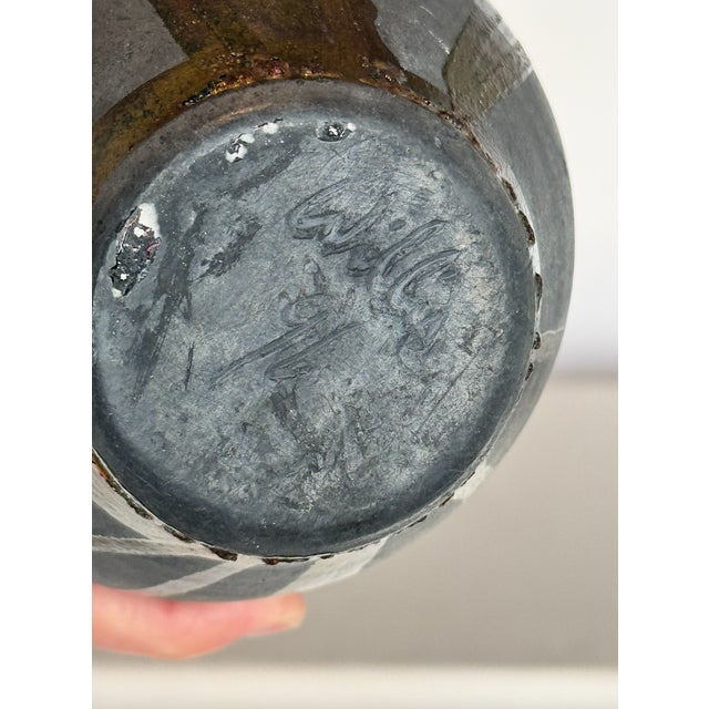 Vintage Grey Hand Thrown Vase With Black Drip Glaze For Sale In Los Angeles - Image 6 of 6