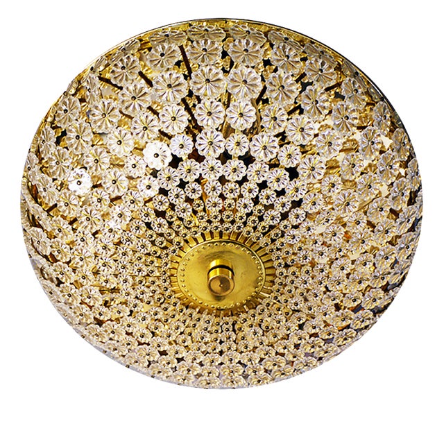 Large Mid-Century German Glass and Brass Sunburst Flush Mount by H. Richter, 1950s For Sale