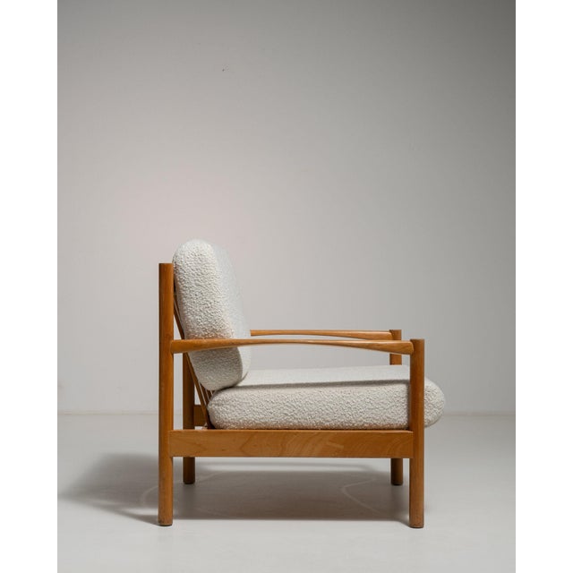 Modern Mid 20th Century France Modern Cream Wood Armchair For Sale - Image 3 of 9