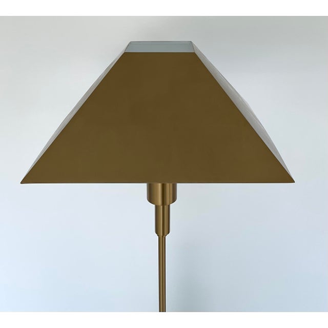 Original retail $687, stylish Revelation Modern Telescope Buffet Lamp, white and gray marble base, satin brass stem and...