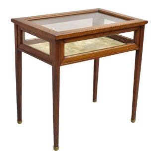 19th Century Antique English Edwardian Inlaid Mahogany Small Bijouterie Curio Display Table For Sale