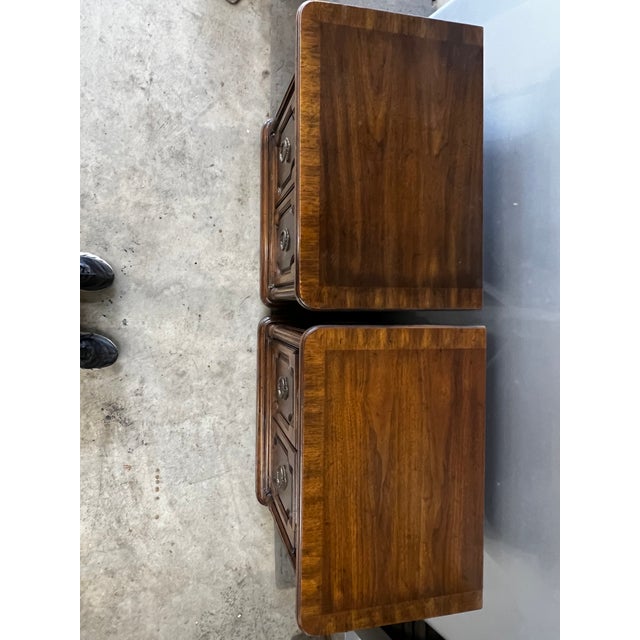 Drexel Heritage Vintage Drexel Heritage "Cameo Collection" Burled Walnut Nightstands - A Pair For Sale - Image 4 of 18