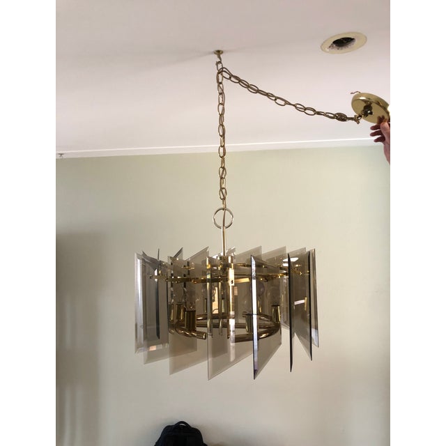 1970's Brass and Angled Glass Chandelier For Sale - Image 10 of 12