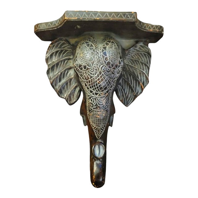 Vintage Carved Elephant Regency Style Dark Brown Wall Sconce Shelf Bracket For Sale