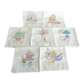 Embroidered Days of the Week Dish Towels - Set of 7 For Sale