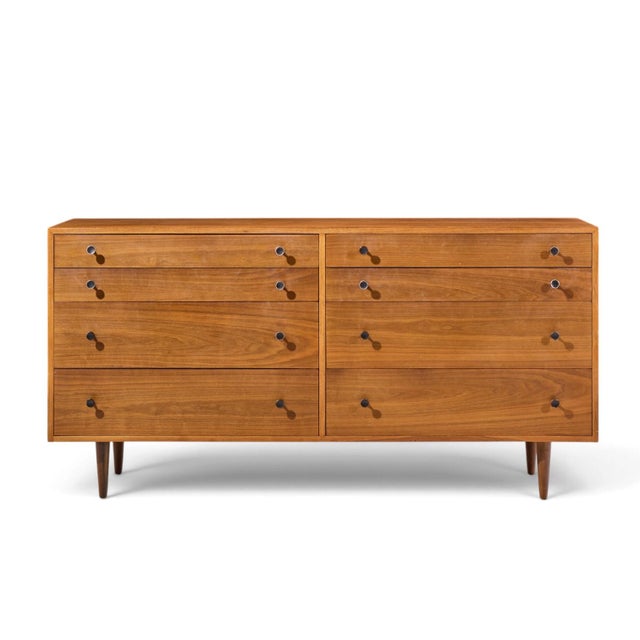Robert Baron for Glenn of California Mid Century Walnut Lowboy Dresser This lowboy measures: 64.75 wide x 18 deep x 32.75...