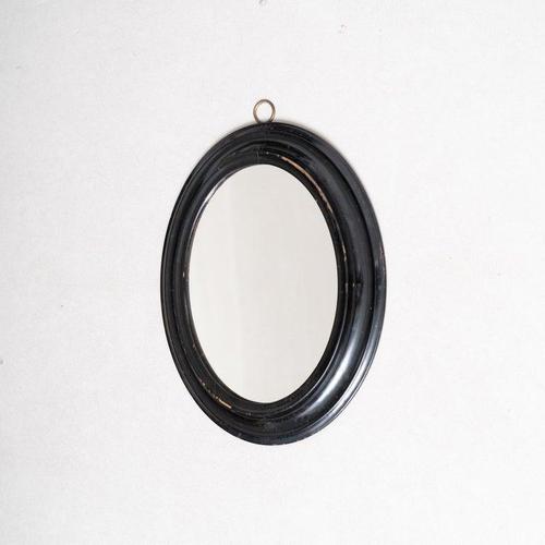 Early 20th Century Wall Mirror with Lacquered Black Oval Frame, 1940s For Sale - Image 11 of 16