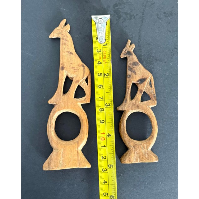 Safari Vintage Hand Carved Wood Giraffe Napkin Rings Made in Africa Set of Six For Sale - Image 3 of 5