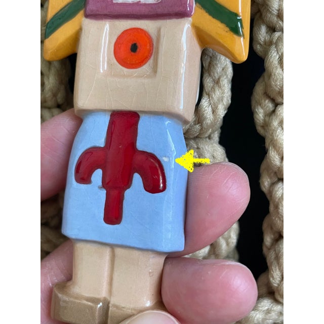 Vintage Southwest Macrame Wall Hanging With Ceramic Kachina Dolls For Sale - Image 12 of 12
