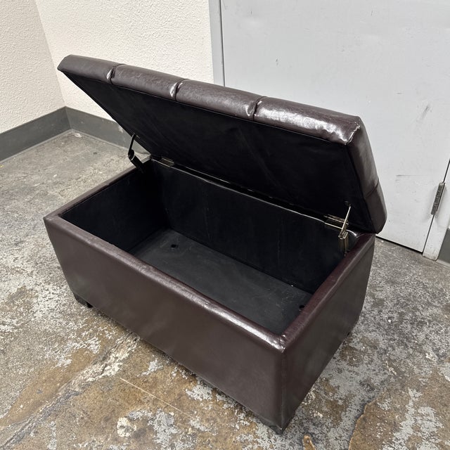 Chocolate Convenience Concepts Tufted Faux Leather Storage Ottoman Bench For Sale - Image 8 of 12